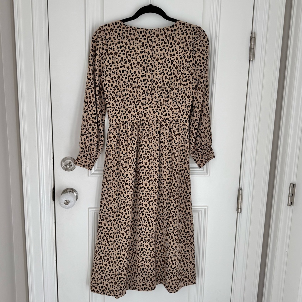 J.Crew Leopard Print A-Line Midi Dress Camel Long Sleeve Size 0 - Picture 5 of 9